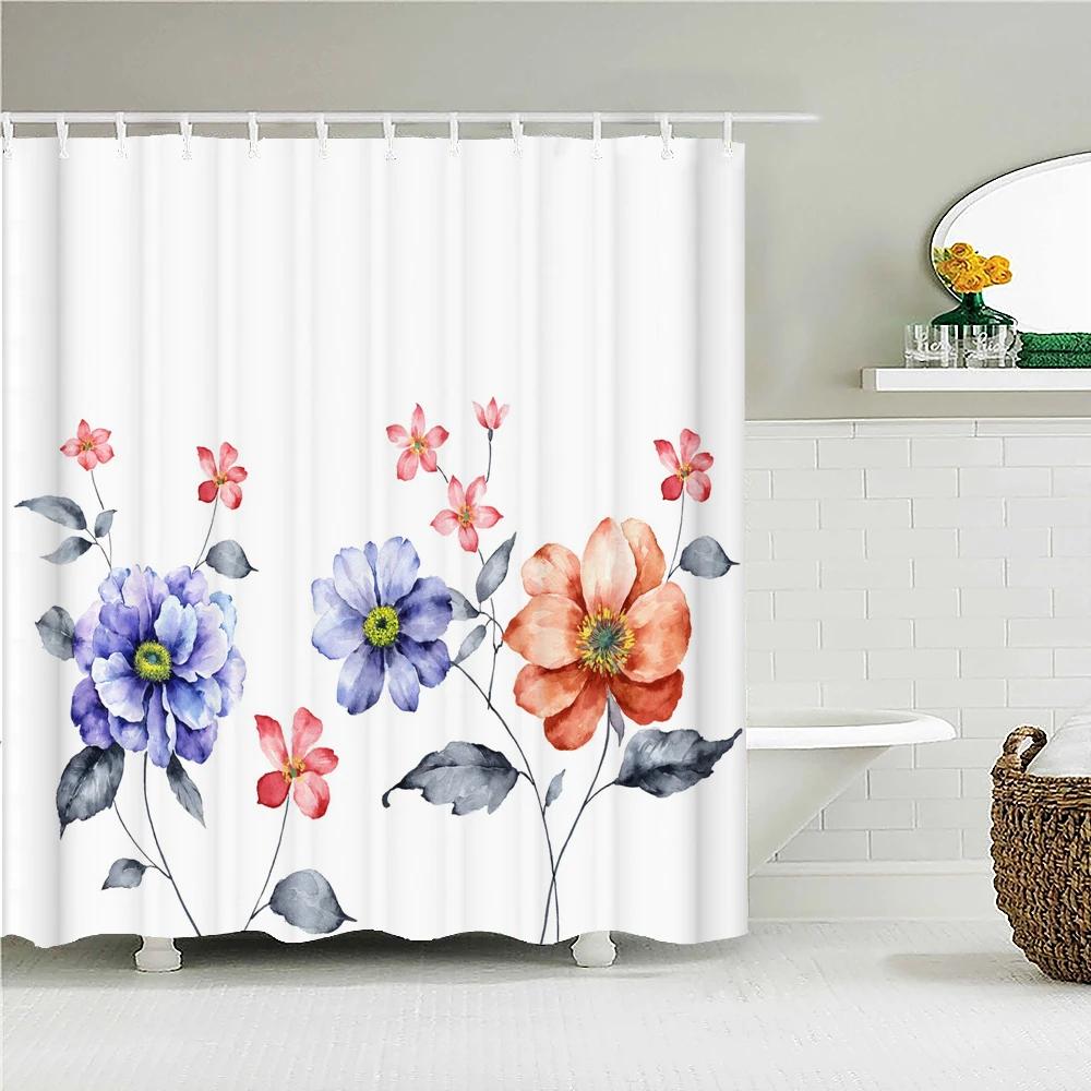 240x180cm Bathroom Waterproof Shower Curtain Beautiful Flower Plant Leaves Printing Polyester Home Decoration Curtain With Hook