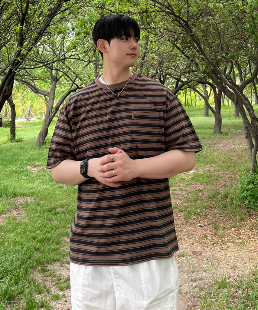 KIIMUIR Striped Short Sleeve T-Shirt_Brown
