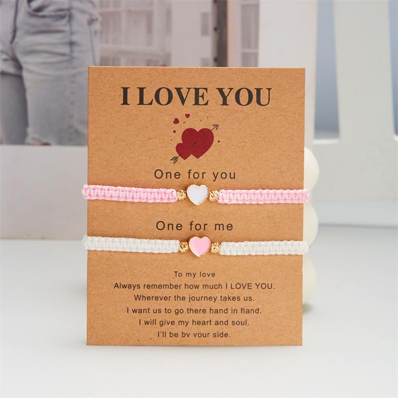 2Pcs Love Heart Beaded Couple Bracelet for Women Men Lucky Red Black Braided Rope Matching Bracelet Friendship Charm Jewelry