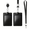 PU Leather ID Card Holder Work Badge Access Card Holder Employee Badge Meal Card Easy Pull Buckle Card Holder Lanyard
