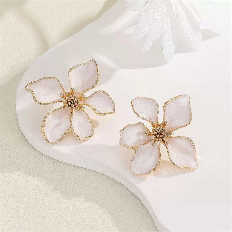 Beige Green Enamel Flower Women's Earrings Irregular Petals Plant Element Drop Earrings for Female Korean Fashion Ear Decor