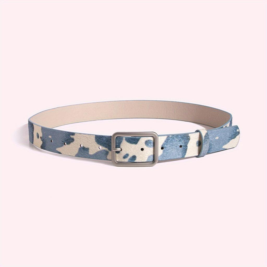 1pc Mao Mao Belt Millennium Style Retro Square Buckle Cow Pattern Fake Ma Mao PU Women's Belt Versatile Belt Jeans Pants Belt