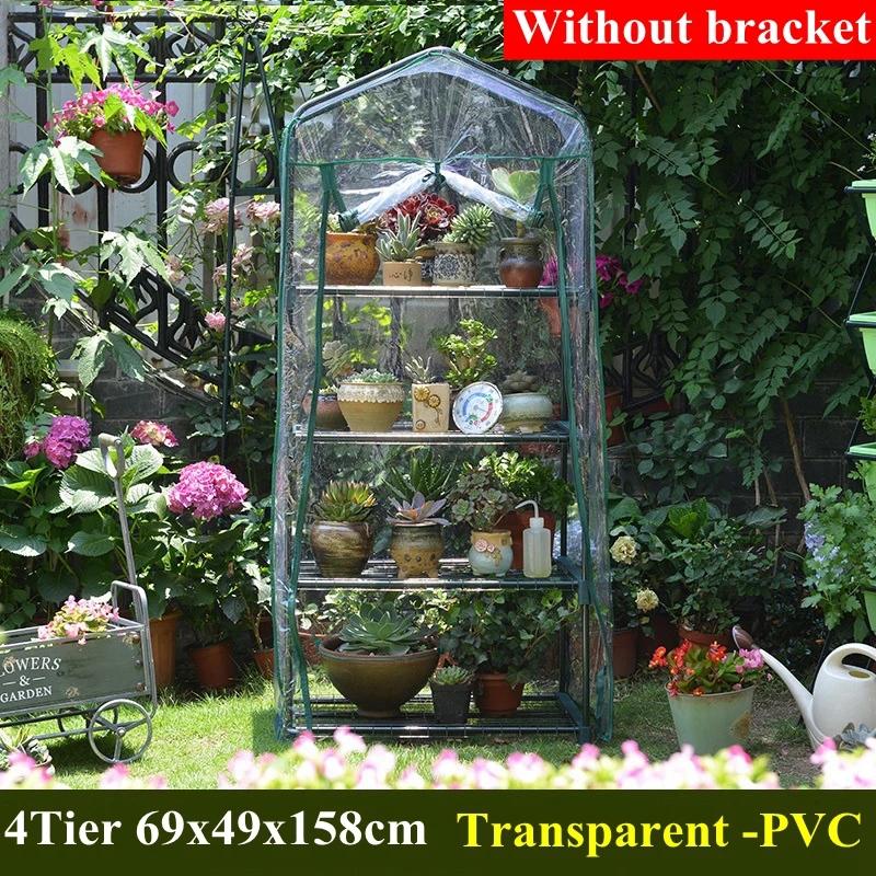 2-4 Etagen Haushalts Garten Gewächshaus Blumenständer Abdeckung PVC Wasserdicht Haus Blumentopf Zeltabdeckungen mit Reißverschlusstür, ohne Regale