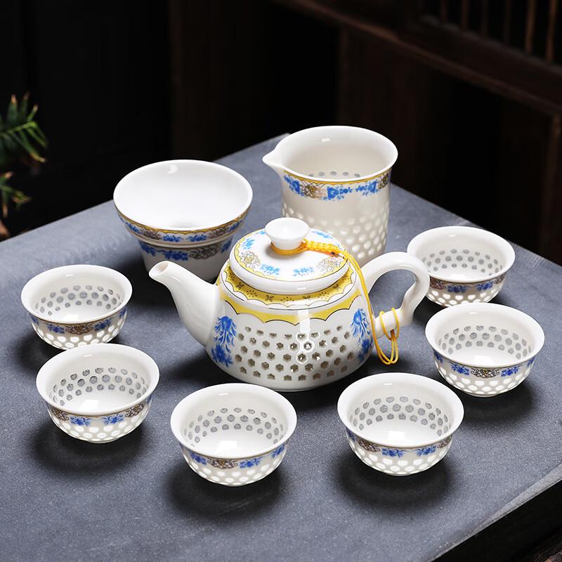 Haofeng Honeycomb Blue and White Porcelain Tea Set