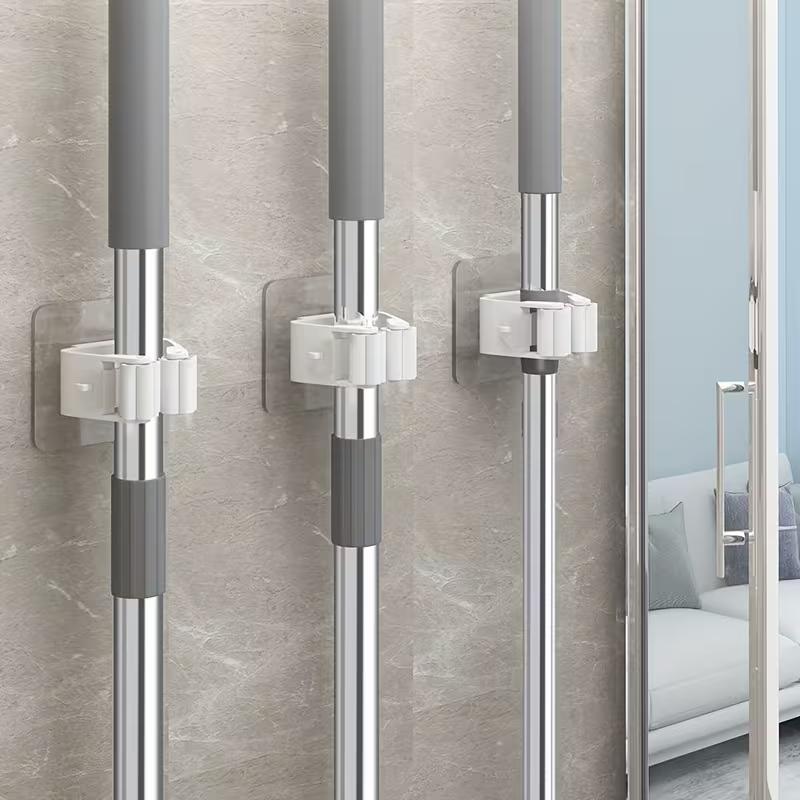 Wall-Mounted Mop and Broom Holder Clips - Adjustable Plastic Storage Organizer for ,Bathroom, and Garden Tools - Space-Saving Cleaning Accessories