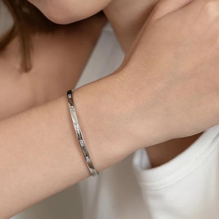 (Silver 925) Baguette Cubic Open Bangle BR2198