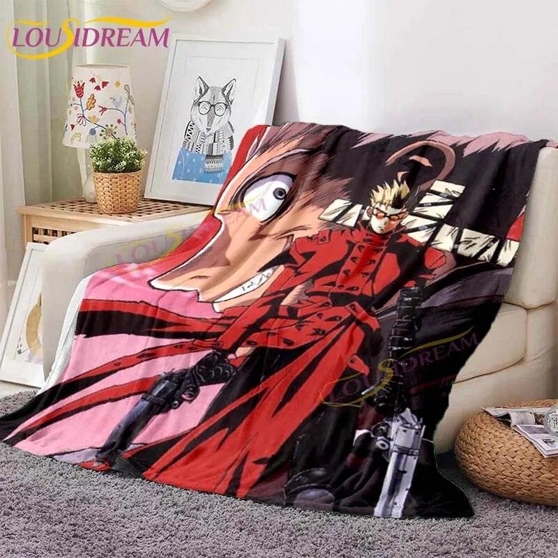Trigun Flannel Blankets Anime Blankets Vash The Stampede Throw Blanket for Sofa Livingroom Hiking Picnic Blanket Vintage Gift