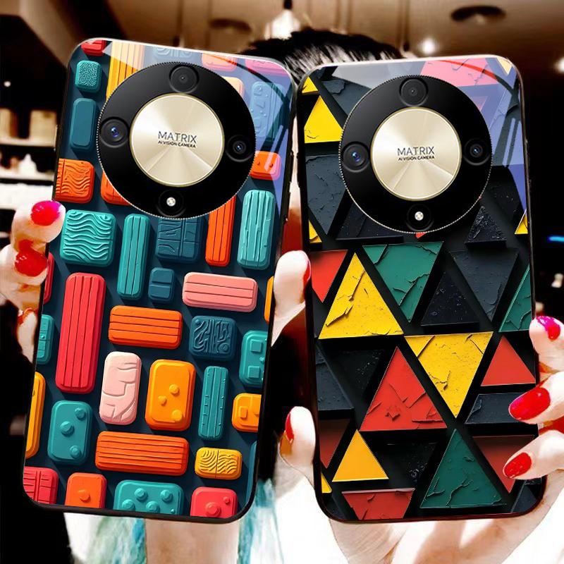 Geometric Form Structure For Honor 50 70 30 90 200 X5 X5b Plus X6 8 4G 9 X9c Smart 30 Max  Magic 4 5 Pro 7 Lite Glass Phone Case