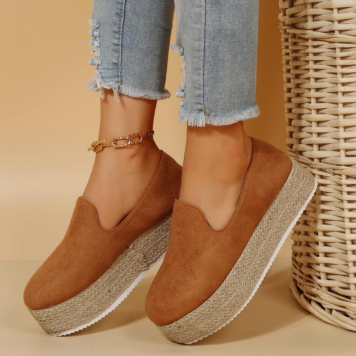 

2024 Новые женские туфли большого размера, однотонные, с травяным плетением, с леопардовым принтом, с круглой головкой, с толстой подошвой, женские повседневные туфли 43 жёлтый