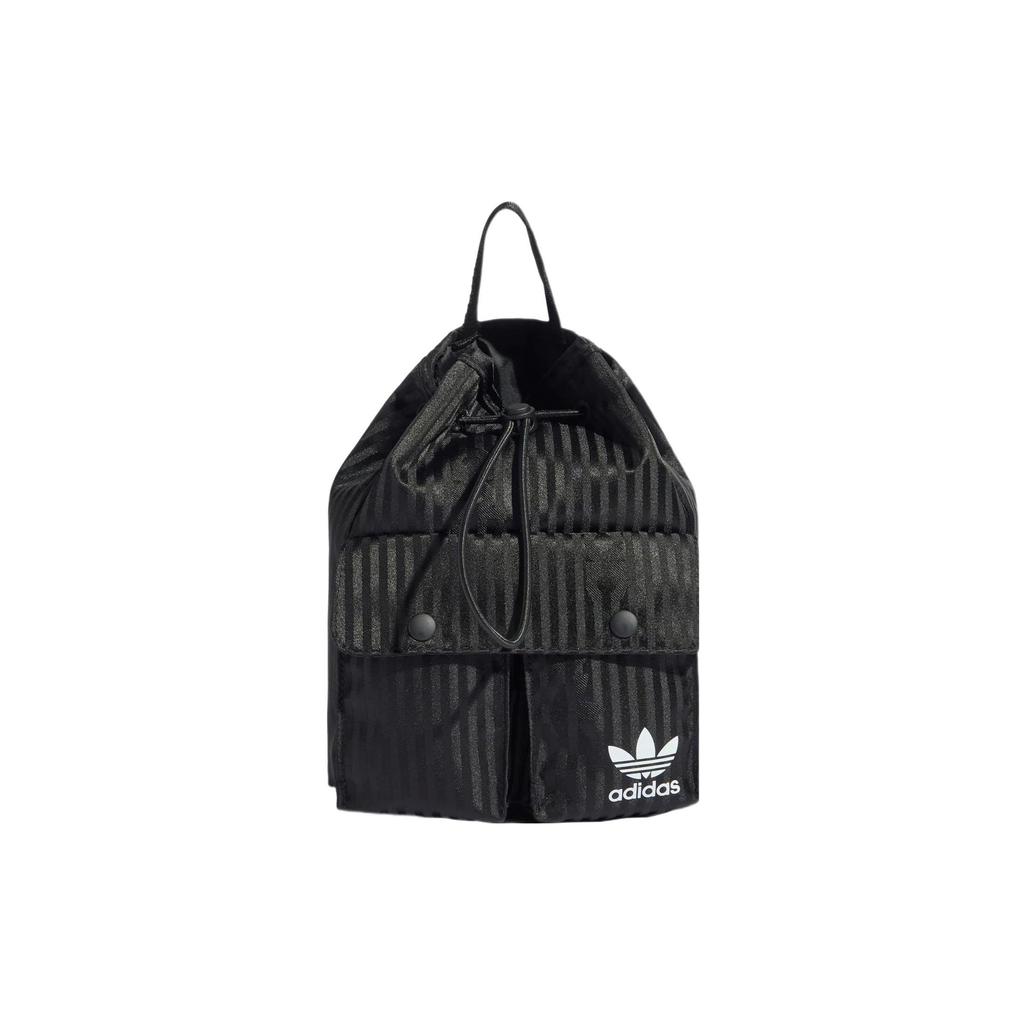adidas Originals Trefoil Logo Gestreiftes Muster Kordelzug Polyester Eimerrucksack Unisex Rucksack Schwarz HD7022