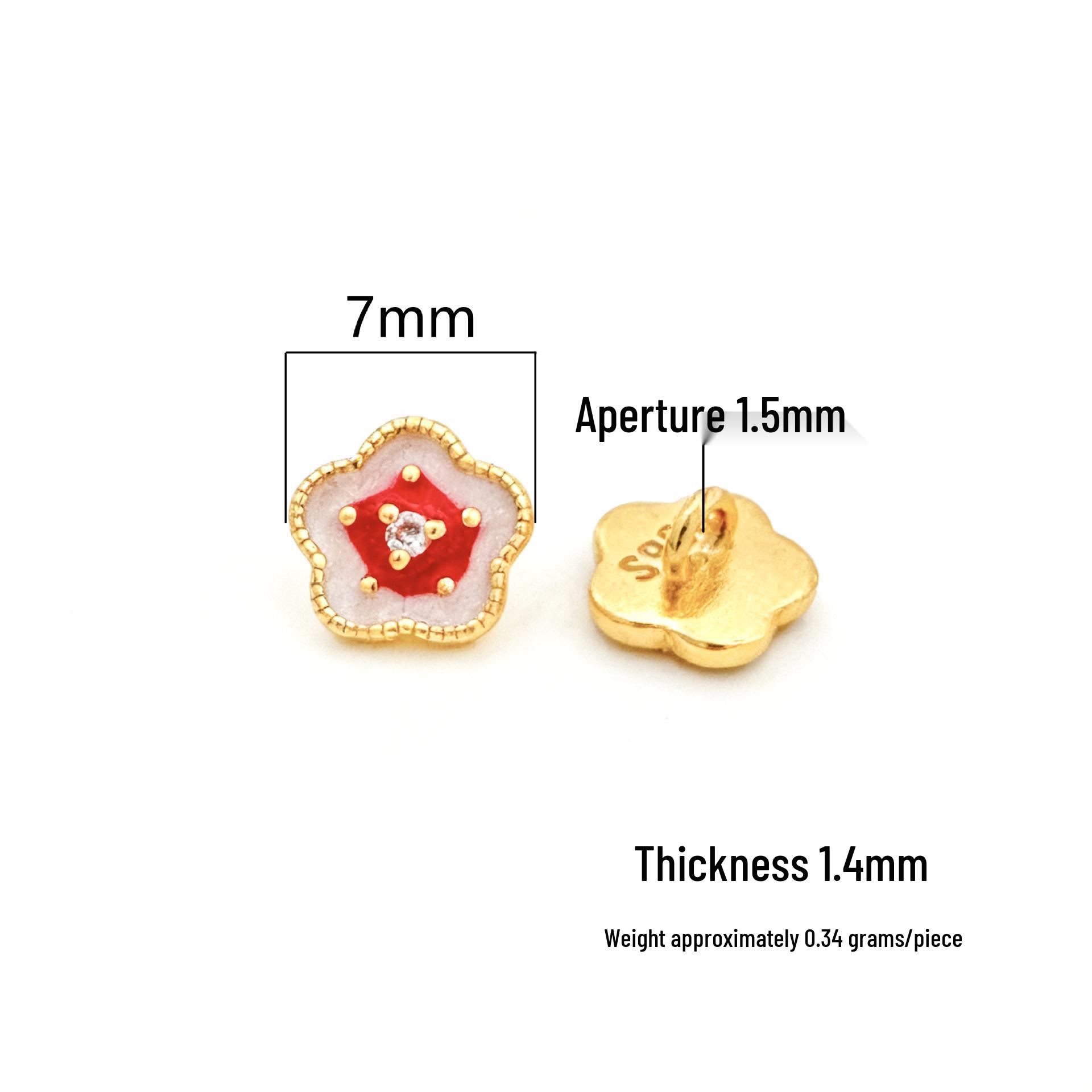 S925 Sterling Silver Peach Blossom Flower Button with Gold Drip - DIY Beading & Braiding Jewelry Accessory S925 Silver золотой