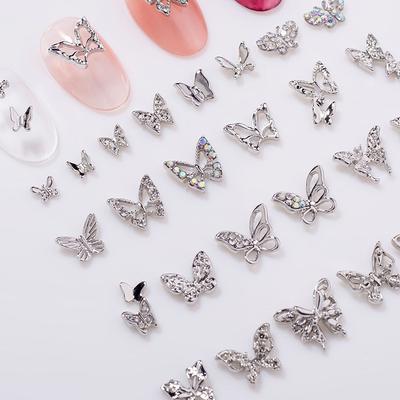 10 Pcs Butterfly Alloy Nail Charms 3D Butterfly Zircon Diamond  Nails Jewelry Diy Nail Art Decoration Accessories