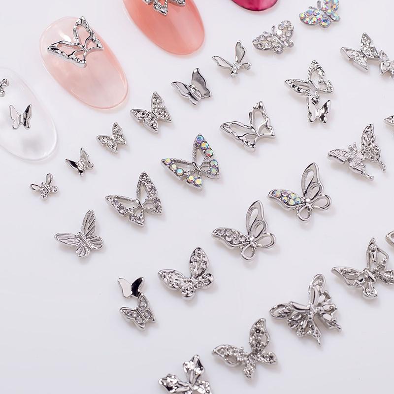 10 Pcs Butterfly Alloy Nail Charms 3D Butterfly Zircon Diamond Rhinestone Nails Jewelry Diy Nail Art Decoration Accessories