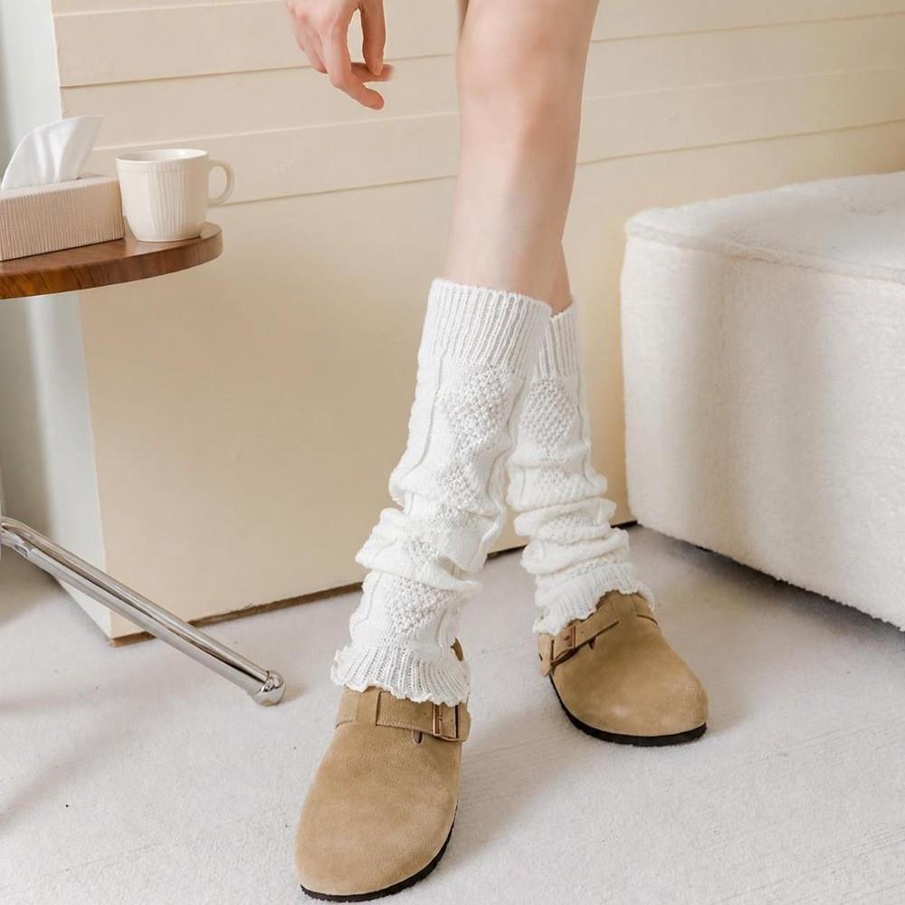 Knitted Knee Socks Solid Color Foot Cover Socks JK Style Knee Sleeves  Winter Season