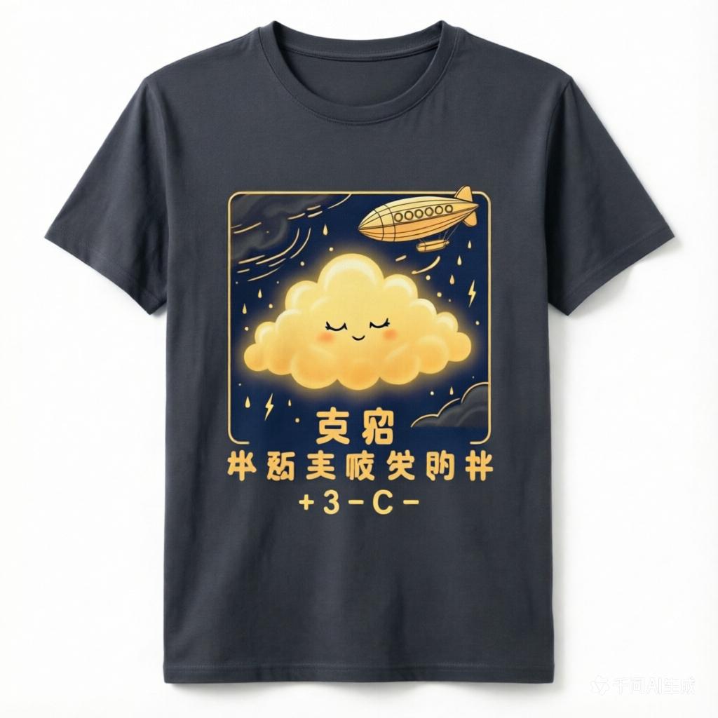 Cute Glowing Cloud Airship Graphic TShirt Unisex Women Black Casual Night Sky Tee