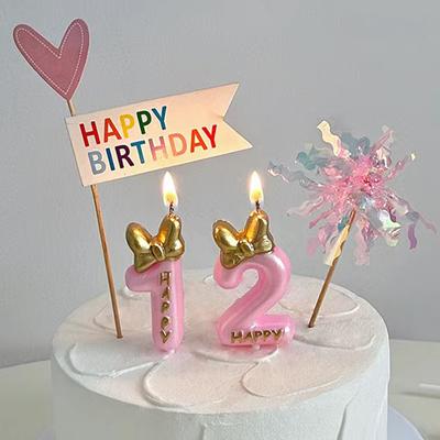 Bougies chiffres or et rose avec nœud, décoration de gâteau d'anniversaire numérique de 0 à 9, décoration pour gâteau de naissance ou d'anniversaire