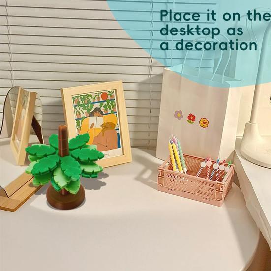 4Pcs Coconut Tree Shaped Coasters Set with Flowerpot Stand Creative DIY Coasters Heat-Resistant Plastic Drink Mat for Home Bar Decor