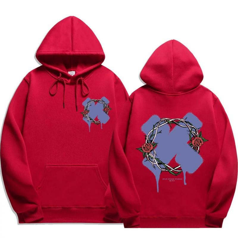 Unisex Hooded Sweatshirt With Rose Fork Print Loose Fit Winter Casual Sportswear