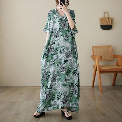 Vestido largo informal holgado de verano con manga corta y estampado de leopardo vintage de talla grande para mujer