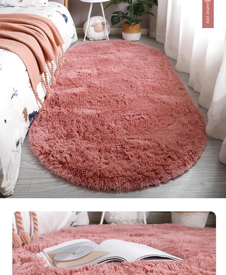 Nordic Ins Thickened Long Hair Tie-dyed Silk Hair Carpet Modern Simple Oval Bedroom Bed Rug, Living Room Sofa Rug