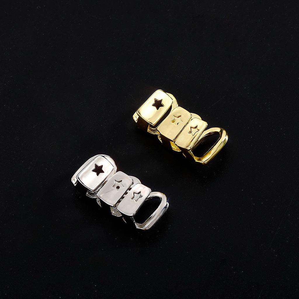 European and American Hollow Three-Row Personality Gold-Plated Diamond-Studded Braces Halloween Hip-Hop Teeth Jewelry Wholesale