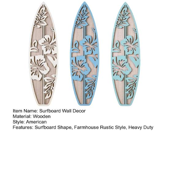 3Pcs/Set Wooden Hibiscus Surfboard Wall Decoration Farmhouse Rustic Surfboard Wall Art Home Bedroom Living Room Bathroom Wall Decorative Sign