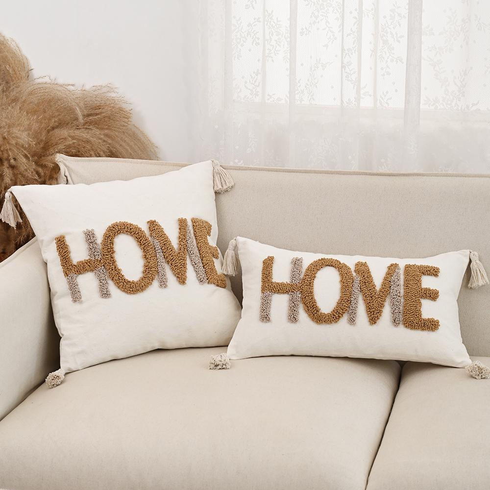 BUYNOW Velvet Embroidered Throw Pillow Cover HOME Wreath Bohemian Stamping Waist Cushion Cover Decor Home Decorative Pillowcase