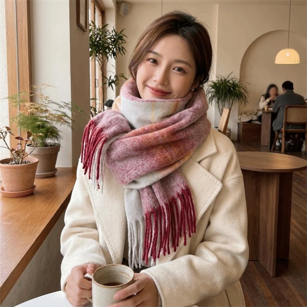 Classic Tassels Warm Stripe Shawl Thickened Blanket Scarf Cozy Wrap Scarf  Autumn Winter