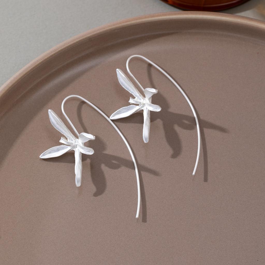Exquisite Blooming Flower Hook Earrings Simple Accessories Gold Silver Color Plant Drop Dangle Earrings