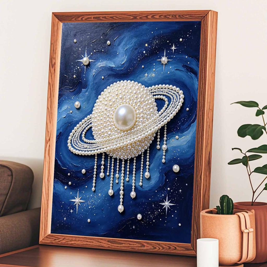 DIY Rámovaná sada na malování korálky Vzor Saturn Hvězdná noc 3D Třpytivé korálkové plátno Kreativní domácí dekorace na stěnu Umělecké řemeslo Dárková sada