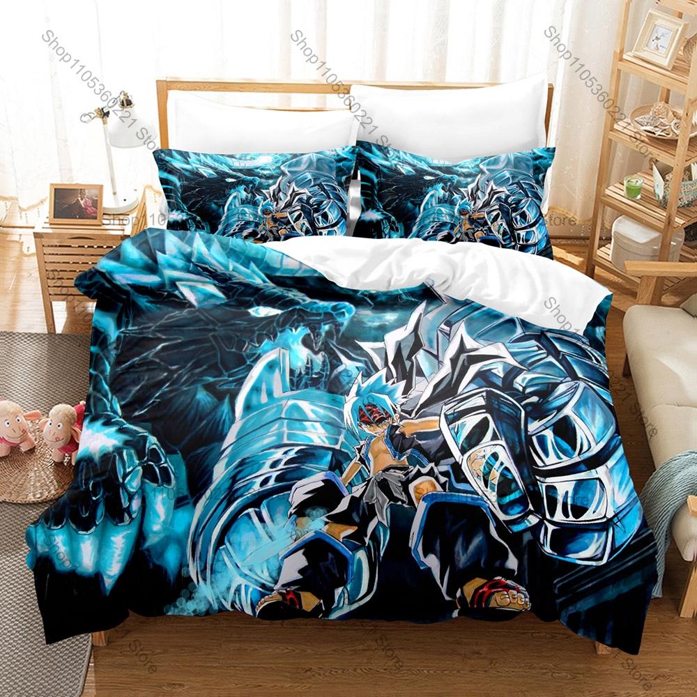 Anime Shaman King Bedding Set, Duvet Cover & 2 Pillowcases, Fantasy Shaman Role Pattern Breathable Fabric All Season Use