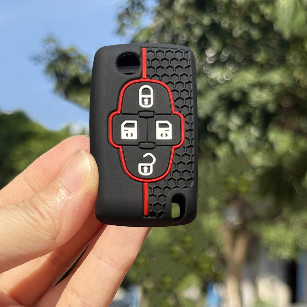 Schlüsselanhänger-Schutzhülle für Citroen C4, C3 III, C3 Aircross, C4 Cactus-Schlüsselkappen und Peugeot 206, 207, 307, 308, 407 (3/4-Tasten-Schlüsseletui).