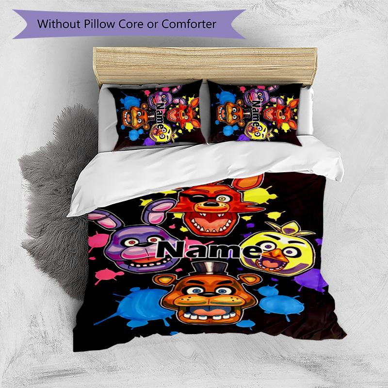 3pcs Freddy Bear2 Cover Set - Personalized Name, HD Printed Bedding with 1 Cover and 2 Pillowcases - Perfect for Home Decor, Easy Care