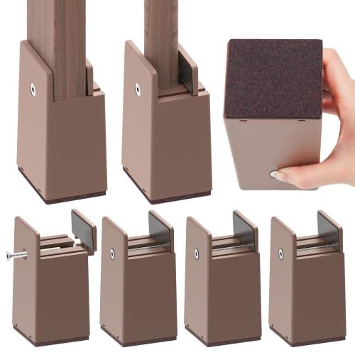 GAGUIUP Table Leg Extensions, 10cm Tall, Set of 4, Height Adjustable, for Kotatsu Tables, Adjustable Diameter from 0-5.4cm, Brown