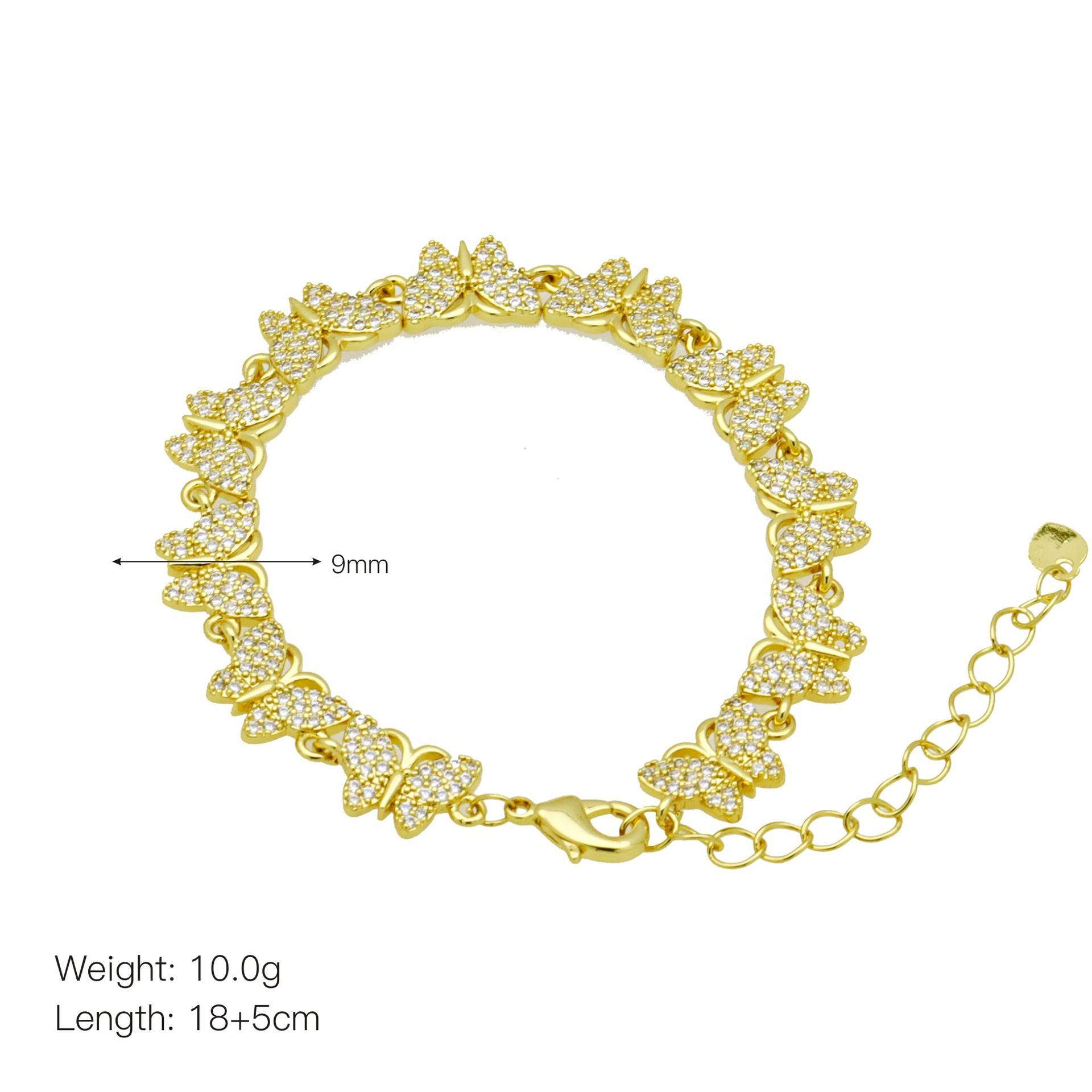 Любовь Персиковое Сердце Бабочка Луна Звезда Браслет Браслет Женский Медь Позолоченный Цирконий Ювелирные Изделия