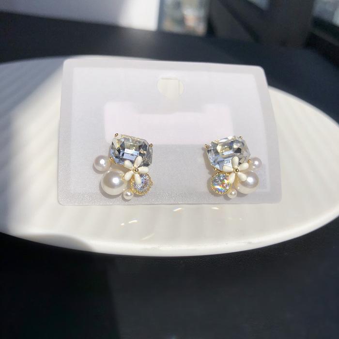 S925 Silver Needle Pearl & Rhinestone Flower Stud Earrings - Exquisite Women's Accessories
