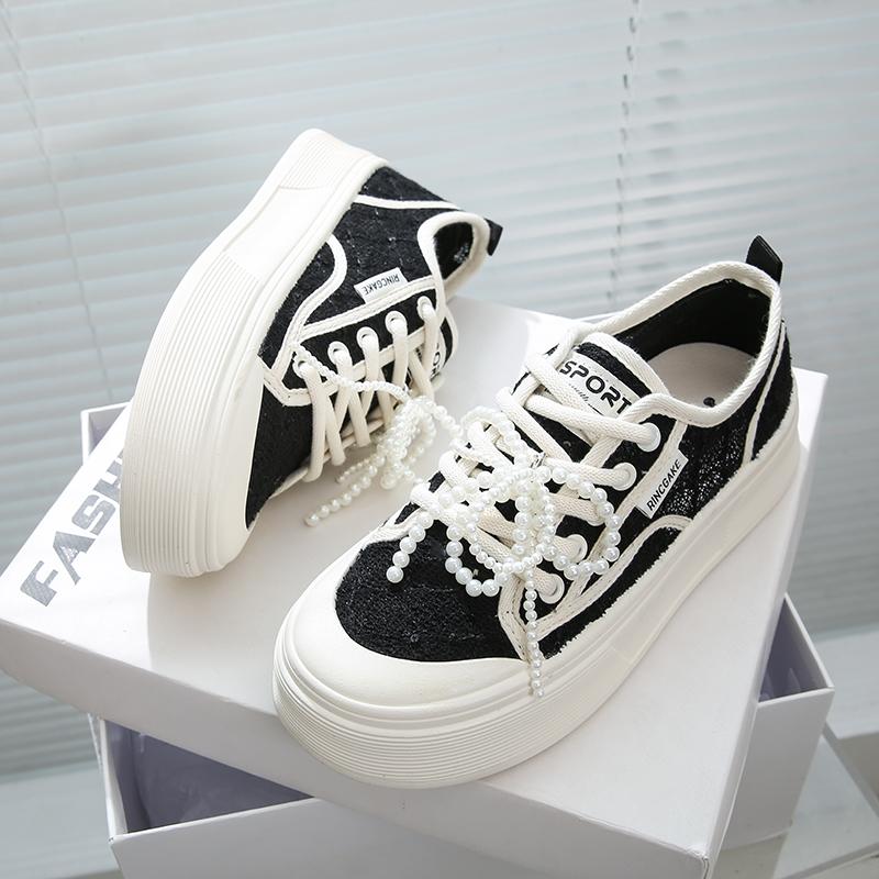 CRLAYDK Women's Sneakers Walking Lace Jacquard Casual Shoes for Ladies Thick Sole Breathable Fashion Skate Lace Up Tennis