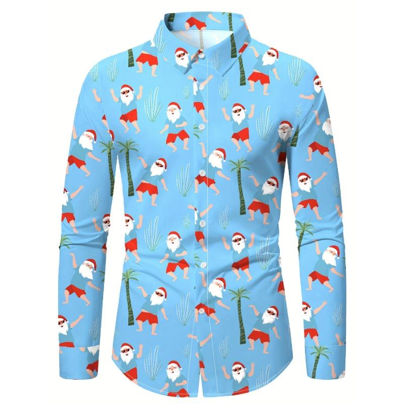 Christmas Festival Theme Men's 3D Printed Formal Shirts Christmas Tree Santa Claus Graphic Long Sleeve Shirt Fashion Men's Shirt