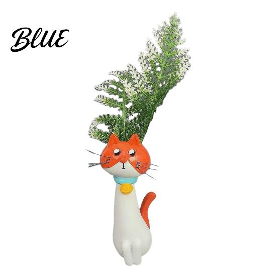 Cute Cat Vase Handcrafted Quirky Whimsical Resin Shaped Flower for Flowers Pampas Grass Funny Kitty Ornament Home Office Shelf Decor Gifts Lovers
