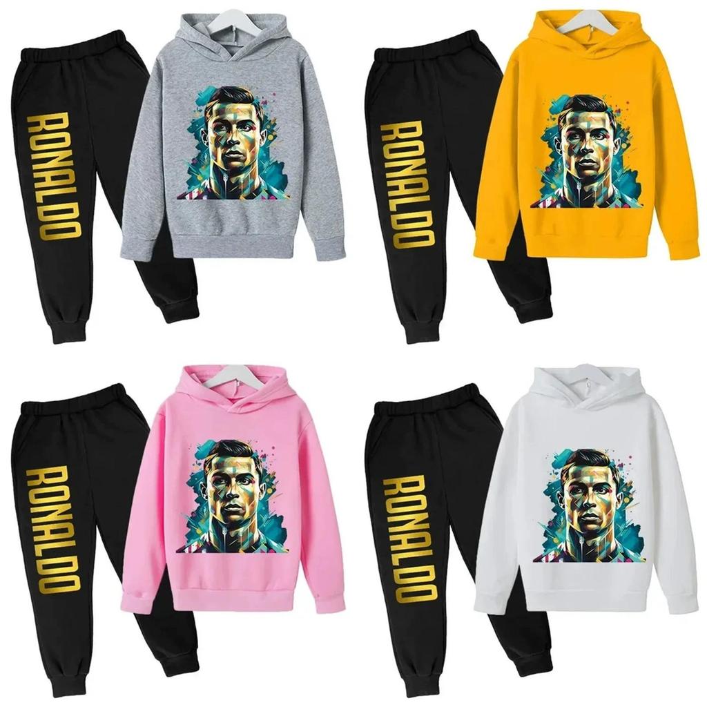 Ronaldo Cr7 Print Childrens Hoodie And Pants Set For Winter Kids Casual Wear