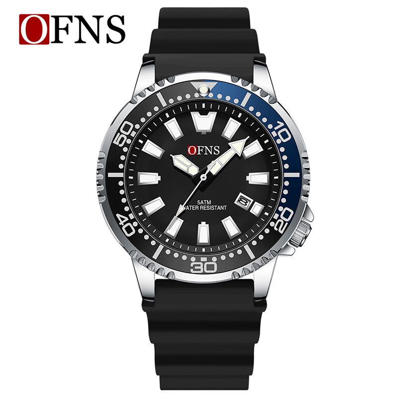 Oufannishi Waterproof Quartz Men's Watch with Luminous Dial, Rotating Bezel, and Calendar