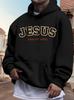 Casual Fleece-Lined Hoodie with "JESUS KING OF KINGS" Print - Black