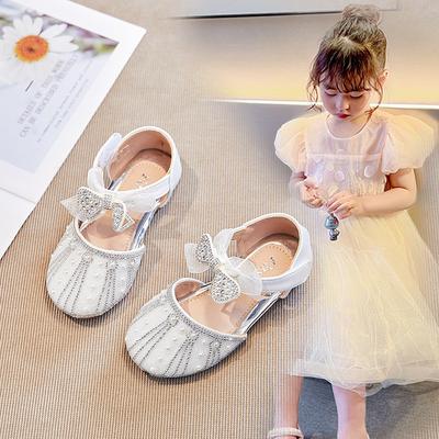 Girls' Princess Half sandals2026New Summer Children's Cute Bowknot Shiny Pearl Rhinestone Performance Shoes
