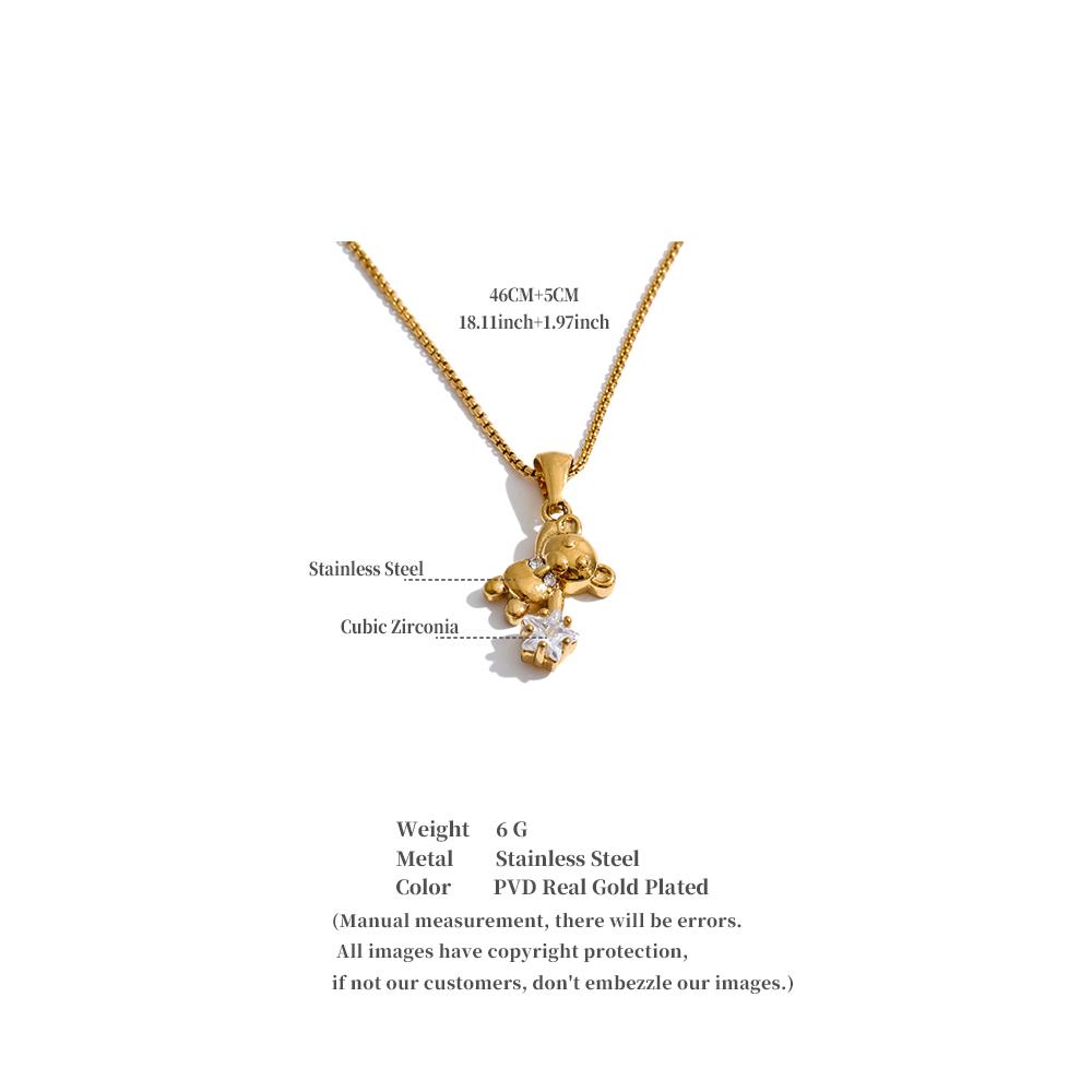 Yhpup Stainless Steel Bear Bling Star CZ Zirconia Drop Charm Necklace for Women 2026 Arrivals Stylish Cute Waterproof Jewelry