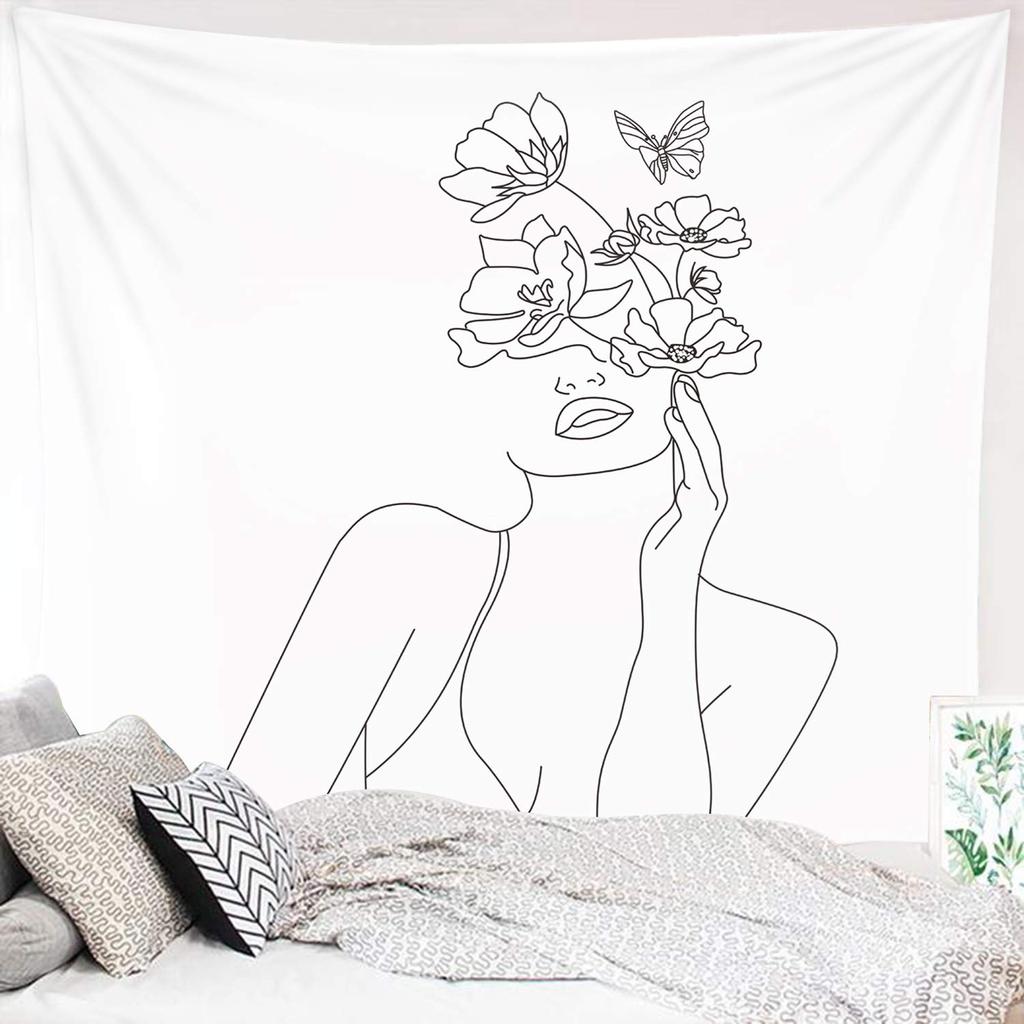 VIKAMA Minimalist Floral Tapestry for Young Women Abstract Instagraminspired Wall Hanging Bedroom  Living Room Decor
