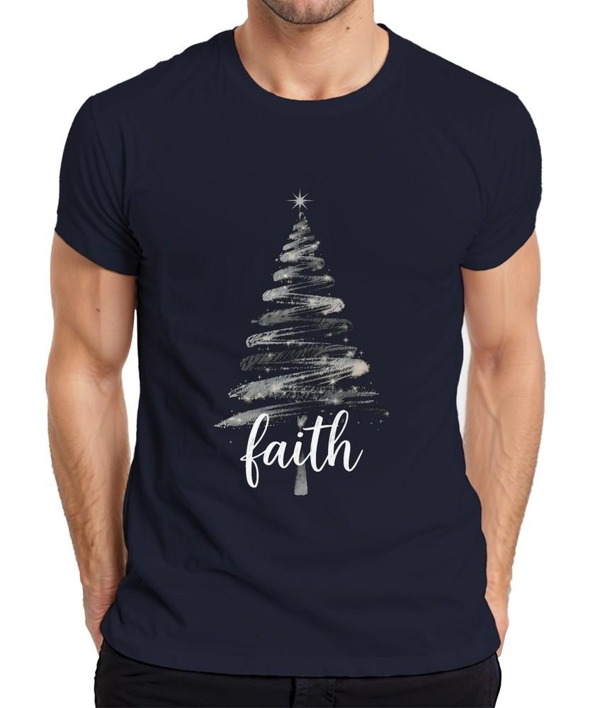 Christmas Tree Faith Christian Glitter Silver Black Script Unisexs TShirt S