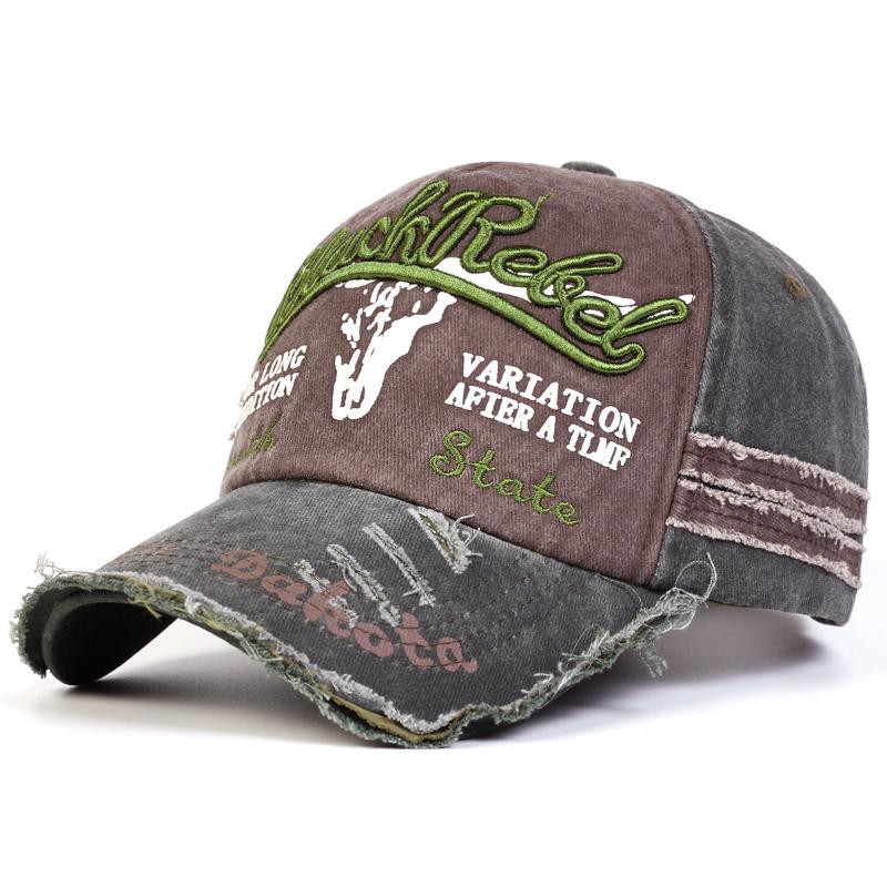 Retro embroidered cow head washed baseball cap suitable for men and women, retro design, adjustable sun hat, breathable and cool