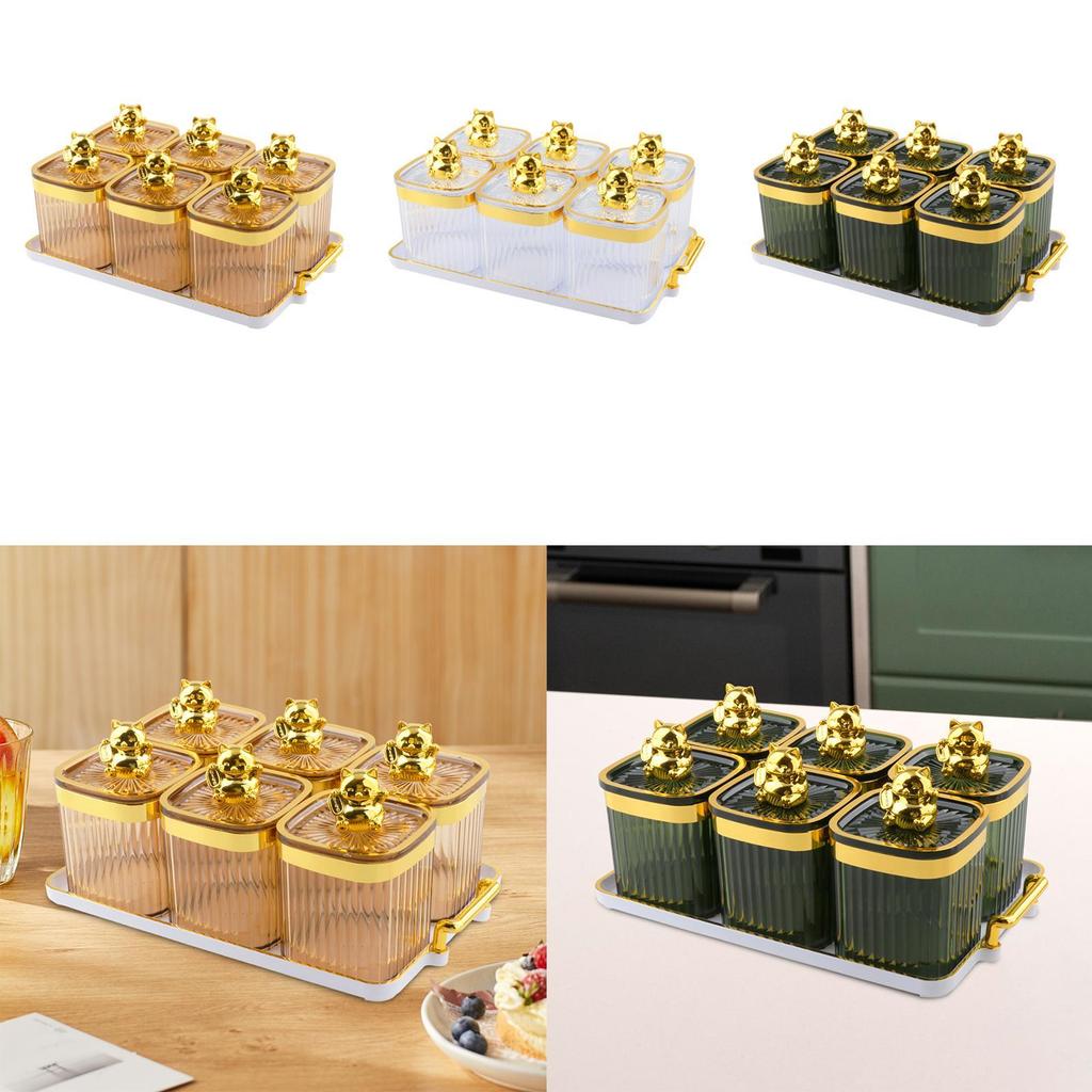 Sugar Jars 6 Grids Multifunctional Dry Fruit Jars with Lid Food Storage Container for Kitchen Party Home Dining Room Fruit