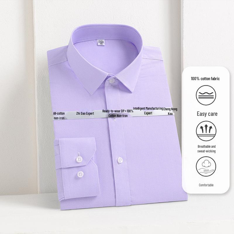 Men's Non-Iron Long Sleeve Cotton Shirt: Business Casual Solid & Stripe