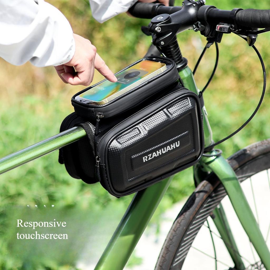 Bike Front Beam Bag Support Touch Screen Bike Phone Mount Bag Large Capacity Cycling Top Tube Bag for 7in Phones